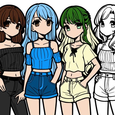 teen manga girls group of 4