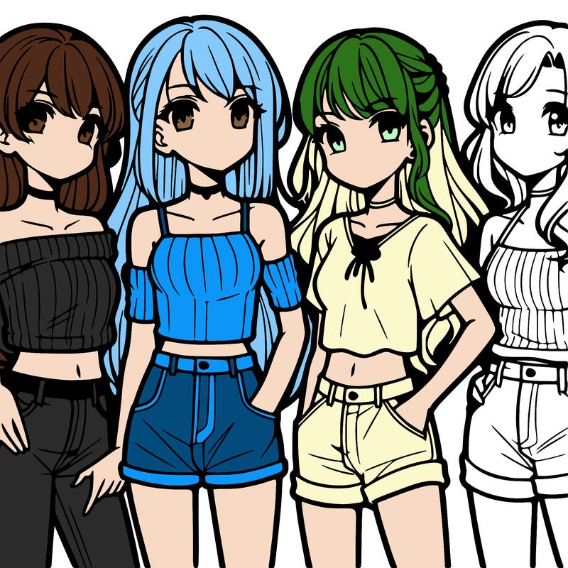 teen manga girls group of 4