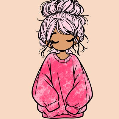 girl with baggy sweatshirt and messy bun