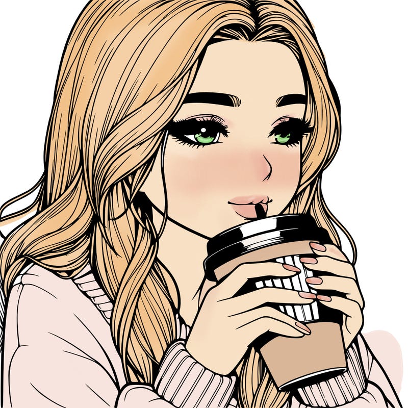 realistic girl drinking coffee