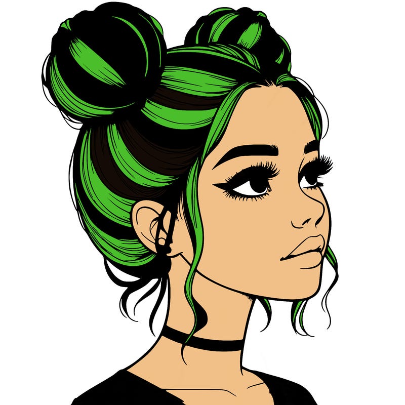 realistic girl with buns on the top of her head
