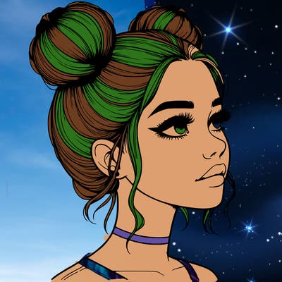 realistic girl with buns on the top of her head