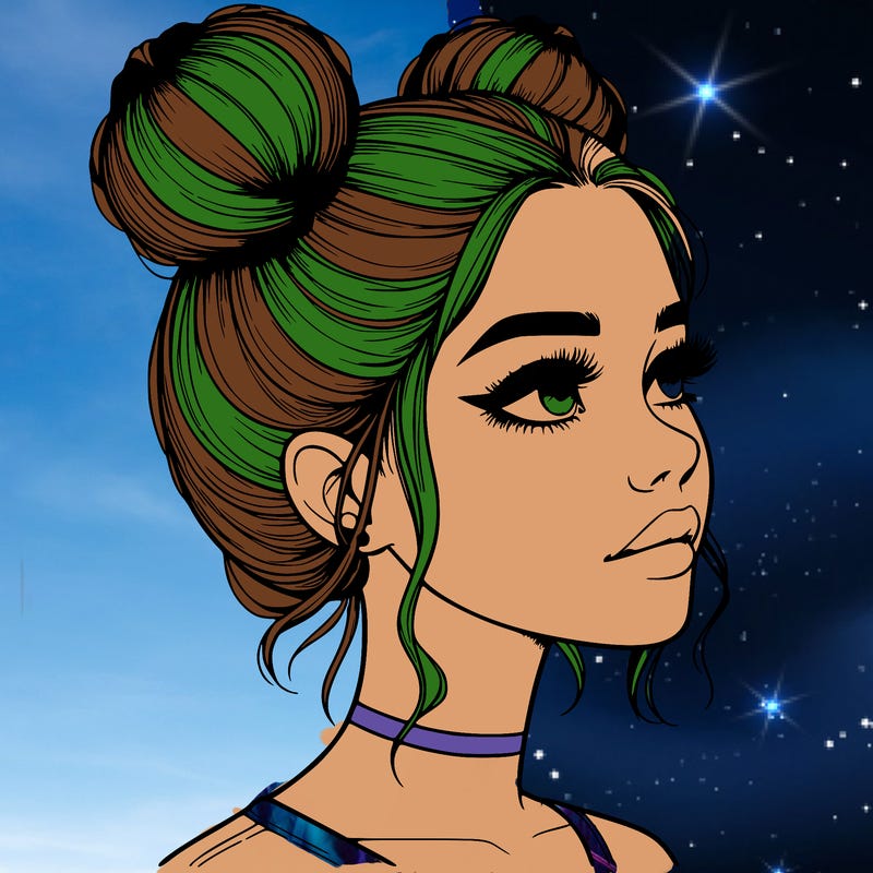 realistic girl with buns on the top of her head