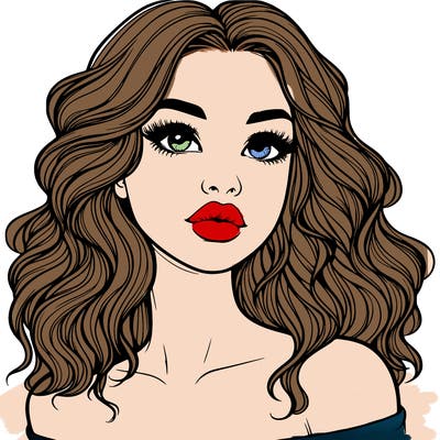 realistic girl with wavy hair and lips