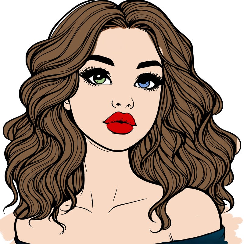 realistic girl with wavy hair and lips