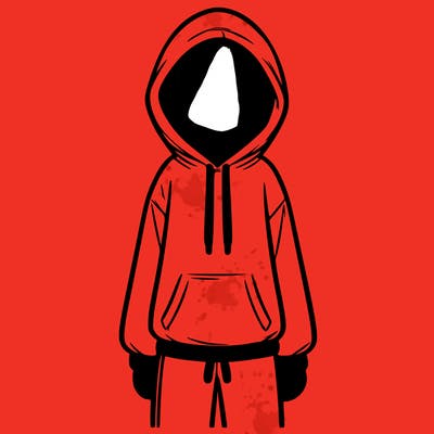 faceless girl in a tracksuit with a hood on and no hair
