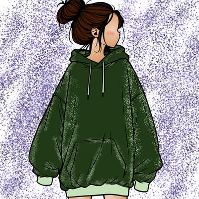realistic girl with a oversized sweatshirt on and a bun
