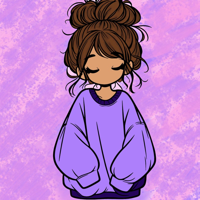 girl with baggy sweatshirt and messy bun