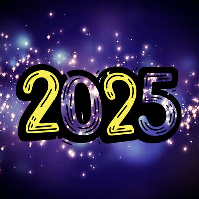 one line scrawled numbers sketch design “2025”