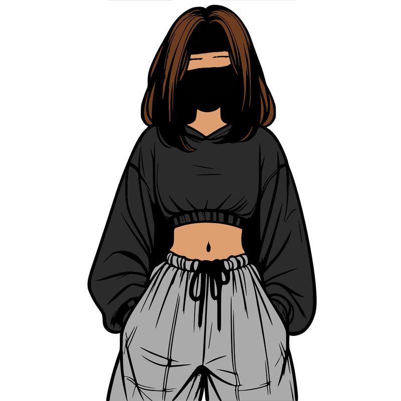 realistic girl faceless with baggy pants and a crop top