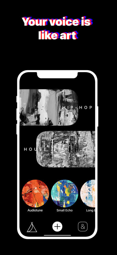 Vocal Tune: Recording Studio - Mobile Bildschirmansicht der Vocal Tune App mit Hip-Hop-Beats und Audiotune-Effekten