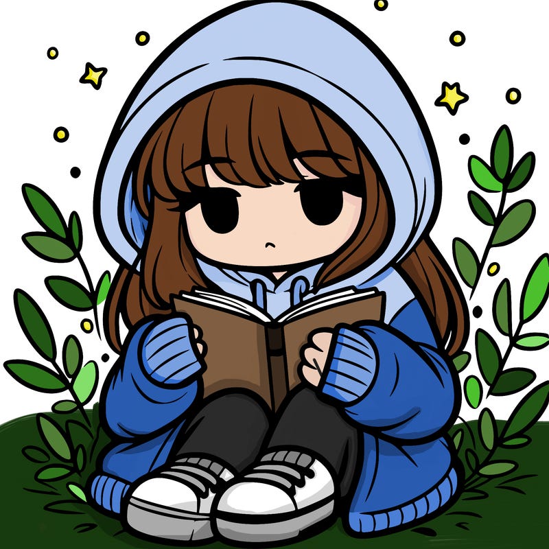 girl in oversized hoodie reading a book