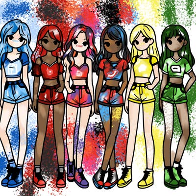 a group of girls wearing crop tops and shorts