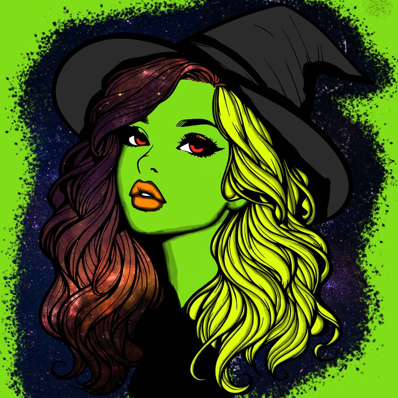 realistic witch girl with wavy hair and lips