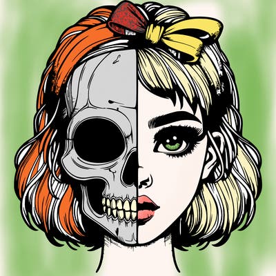 realistic girl with half skull mask