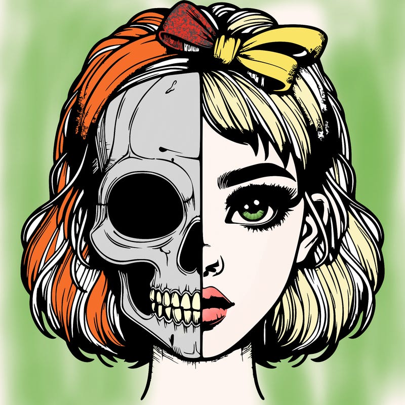 realistic girl with half skull mask