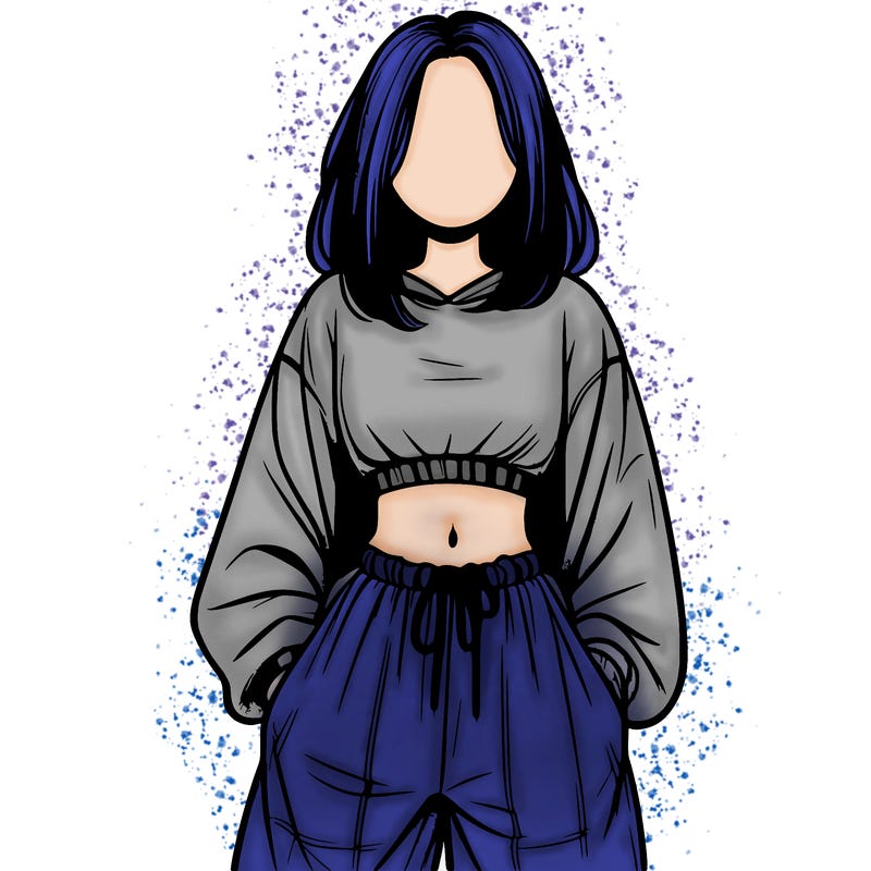 realistic girl faceless with baggy pants and a crop top