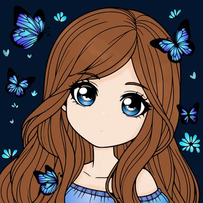 realistic girl with butterflies around her
