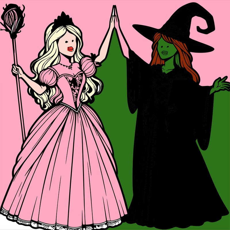 detailed realistic split of a princess and a witch