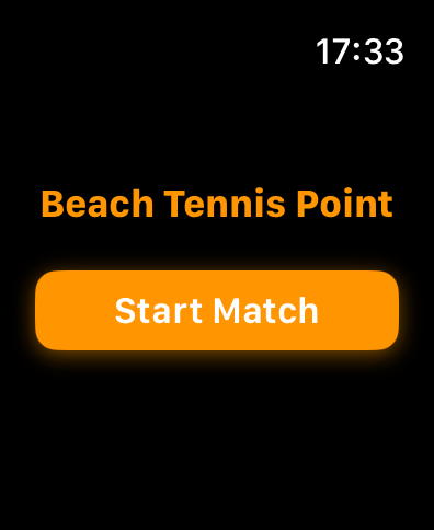 Pantalla de inicio de la aplicación Beach Tennis Point para Apple Watch con un botón Iniciar Partido