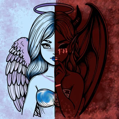 realistic angel half demon