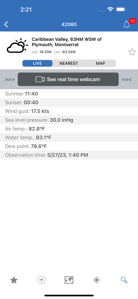 NOAA Buoys Marine Weather PRO - NOAA Buoys Marine Weather PRO app displaying real time buoy observations and environmental data