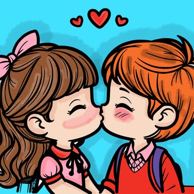 boy and girl kissing