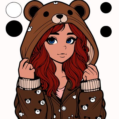 realistic girl in a animal pjs hoodie