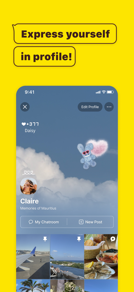 Profil KakaoTalk personnalisé avec autocollants personnalisés et galerie photo