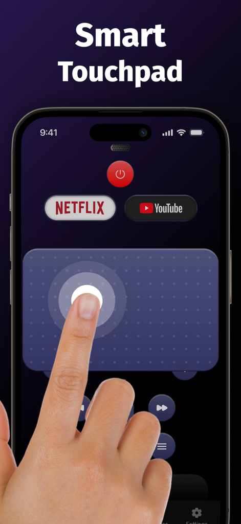 TV Remote for Roku Control - iPhone mostrando a interface do touchpad inteligente do aplicativo TV Remote for Roku Control