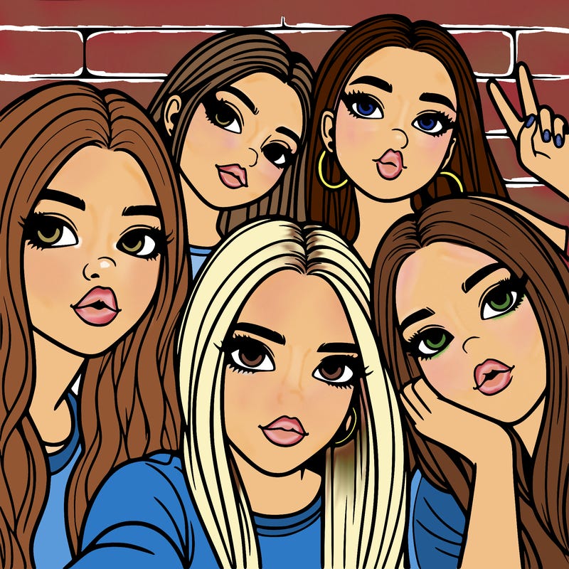 group of teen girls friends y2k up close in a selfie