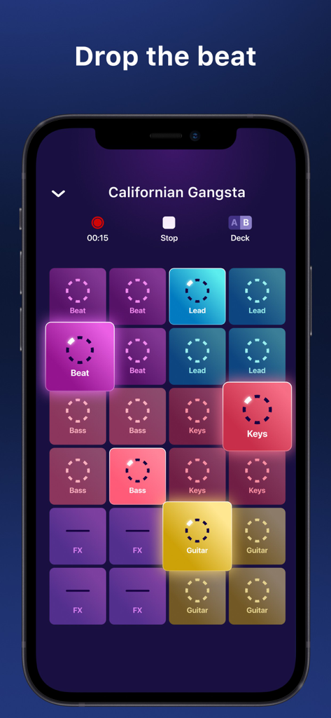 Beat Looper Pro - Music Maker - Beat Looper Pro interface showing colorful music production pads for beat making