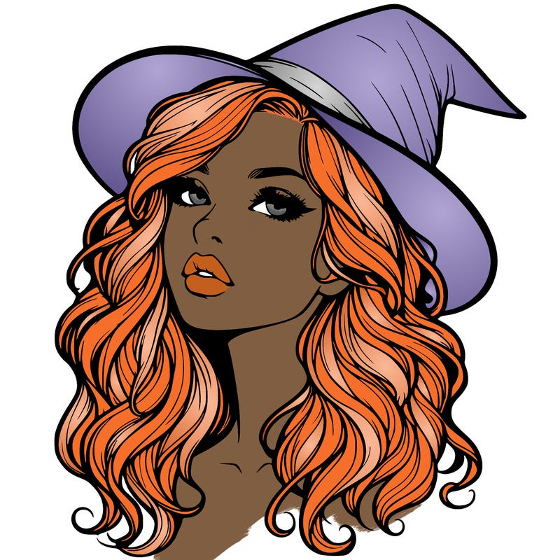 realistic witch girl with wavy hair and lips