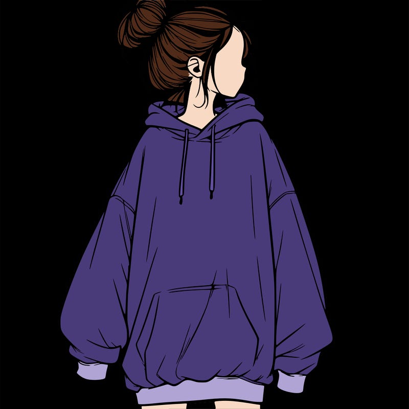 realistic girl with a oversized sweatshirt on and a bun