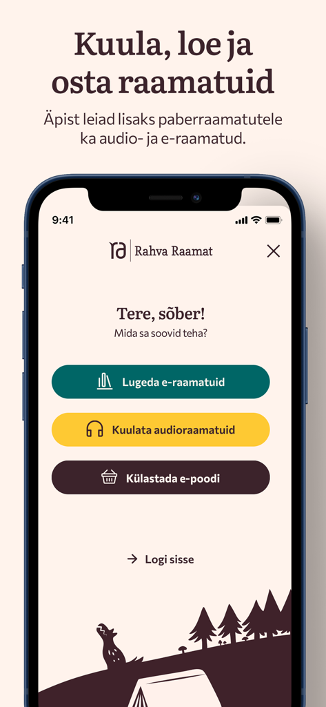 Welcome screen of Rahva Raamat app offering Estonian ebooks and audiobooks.