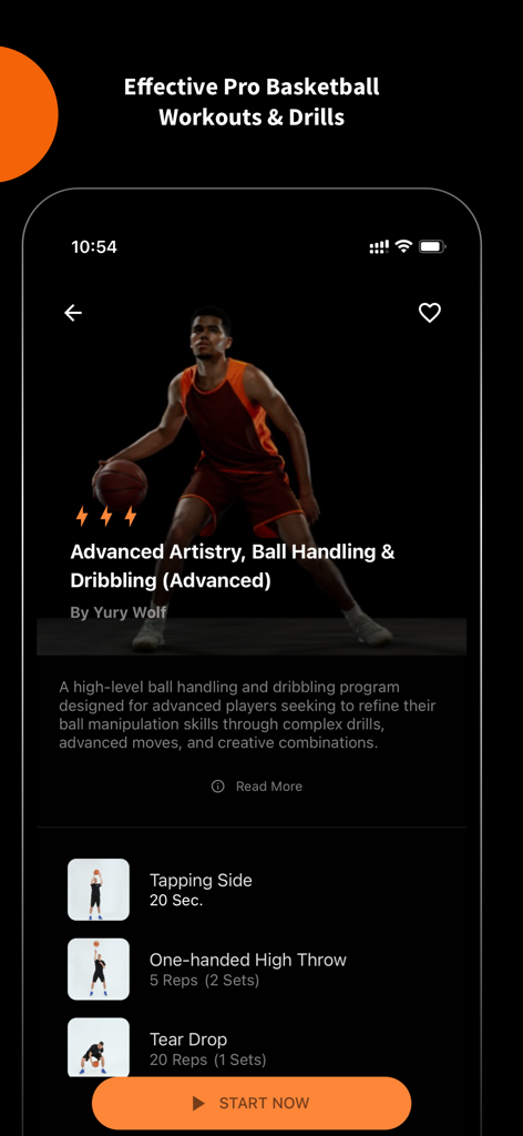 SpotBasket Basketball Training - SpotBasket app interface for advanced basketball ball handling and dribbling workouts