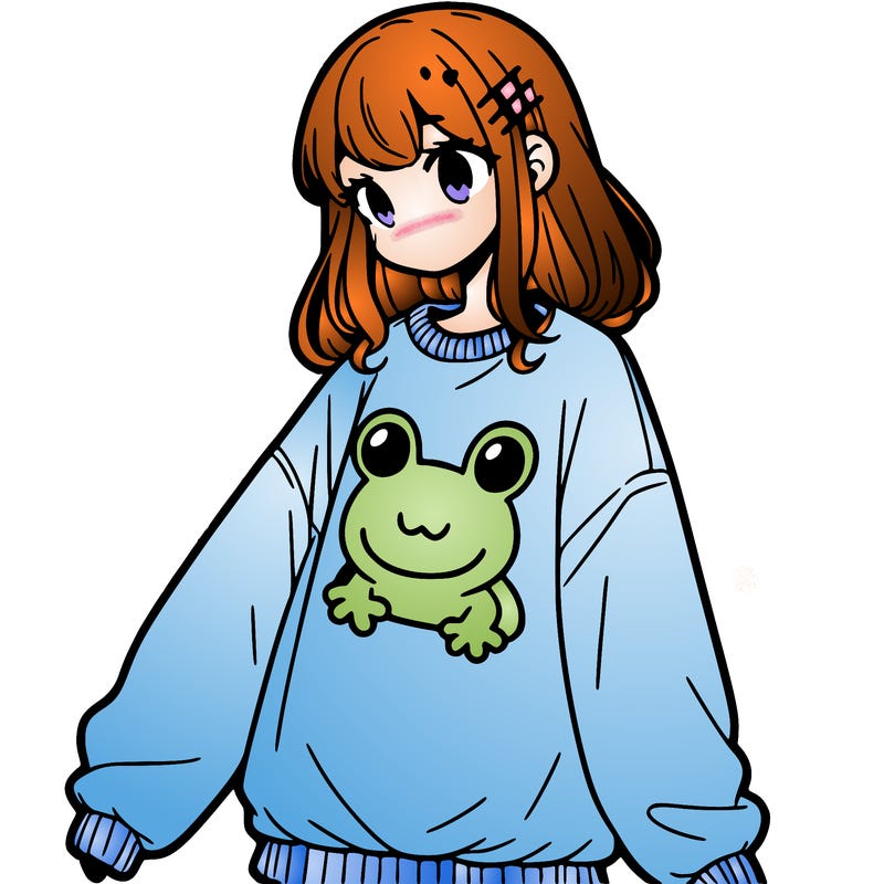 girl wearing frogging sweatshirt