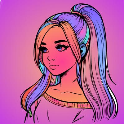 realistic girl with a high ponytail