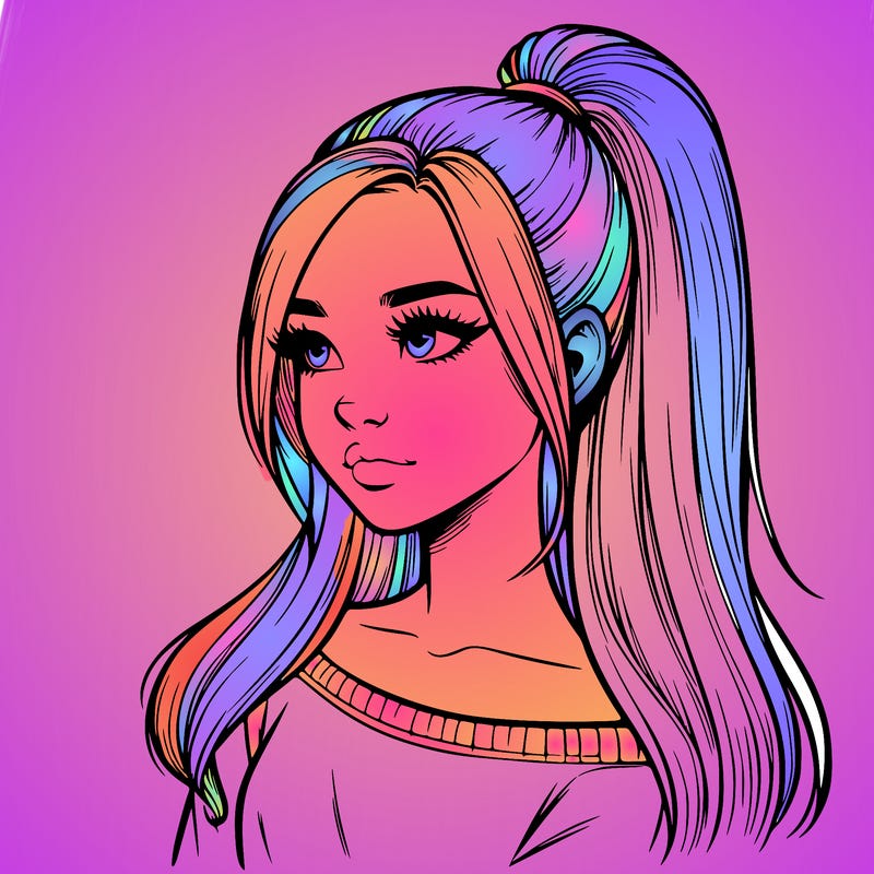 realistic girl with a high ponytail