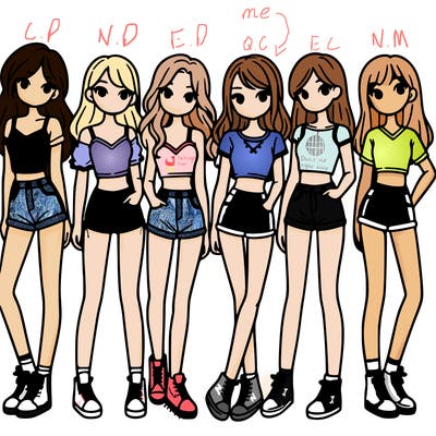 a group of girls wearing crop tops and shorts