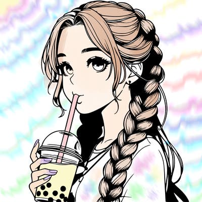 realistic girl with braided hair drinking boba