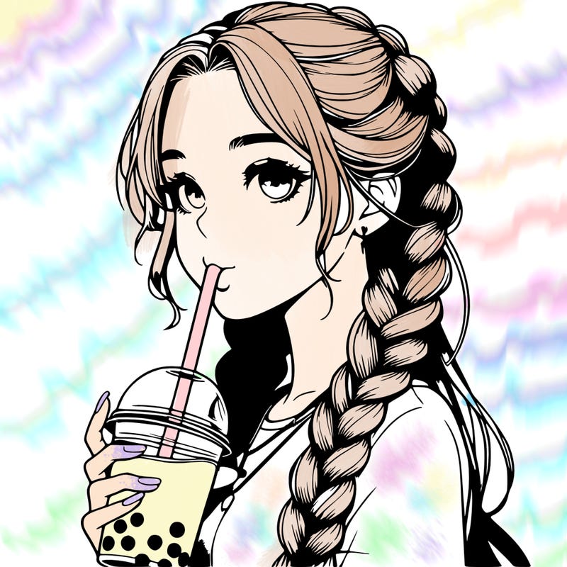 realistic girl with braided hair drinking boba