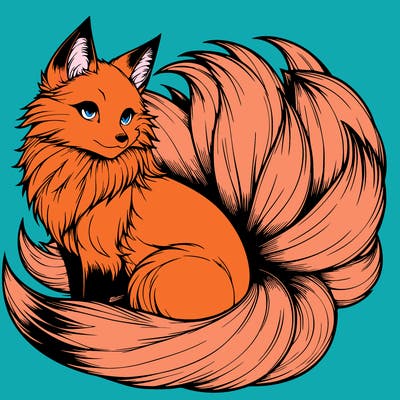 realistic detailed 9 tailed anime fox