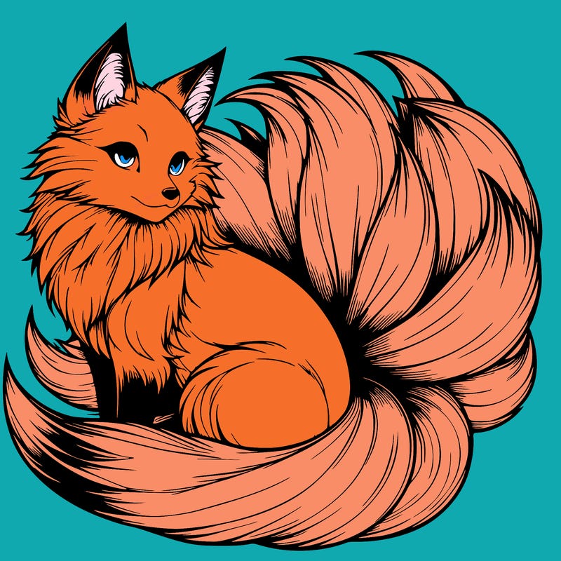 realistic detailed 9 tailed anime fox
