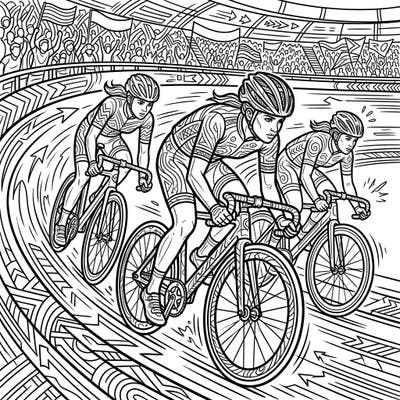 Get ready for an adrenaline-pumping coloring experience with our Track Cyclists page. This dynamic design captures the speed and skill of athletes racing on a velodrome, packed with intricate patterns for hours of creative fun.