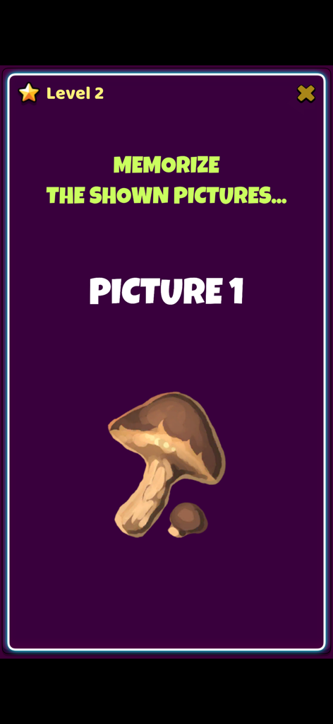 Brain Teaser Mind Game - 두뇌 퀴즈 마인드 게임 레벨 2 스크린샷, 기억해야 할 버섯 표시