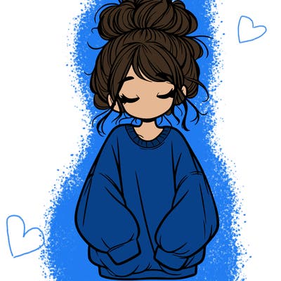 girl with baggy sweatshirt and messy bun