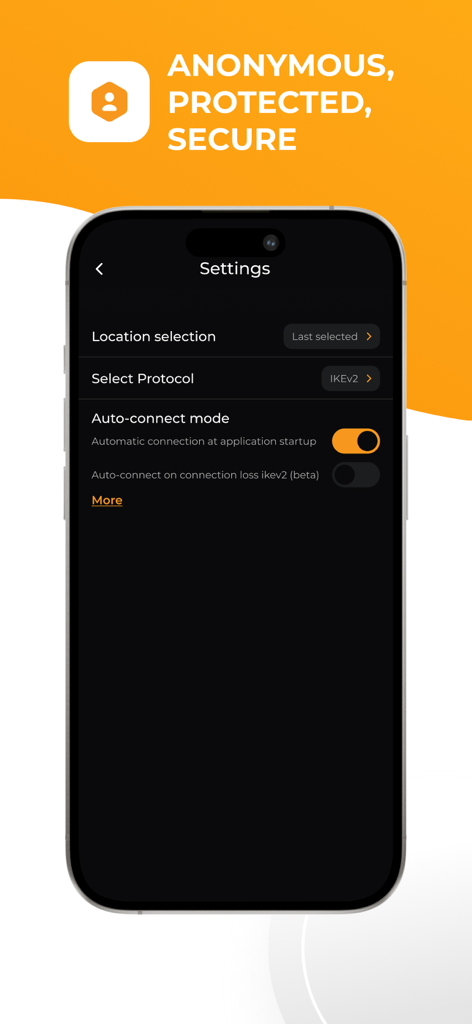 VPNLY - VPN Unlimited Proxy - VPNLY app settings interface showing protocol selection and auto-connect options