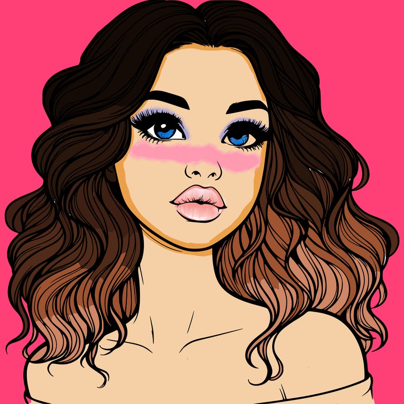 realistic girl with wavy hair and lips