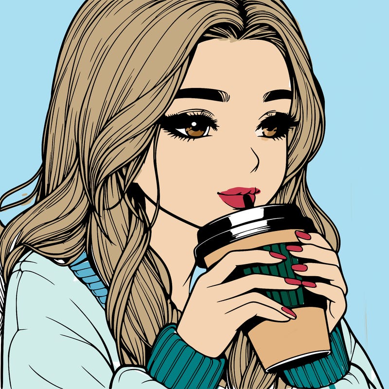 realistic girl drinking coffee